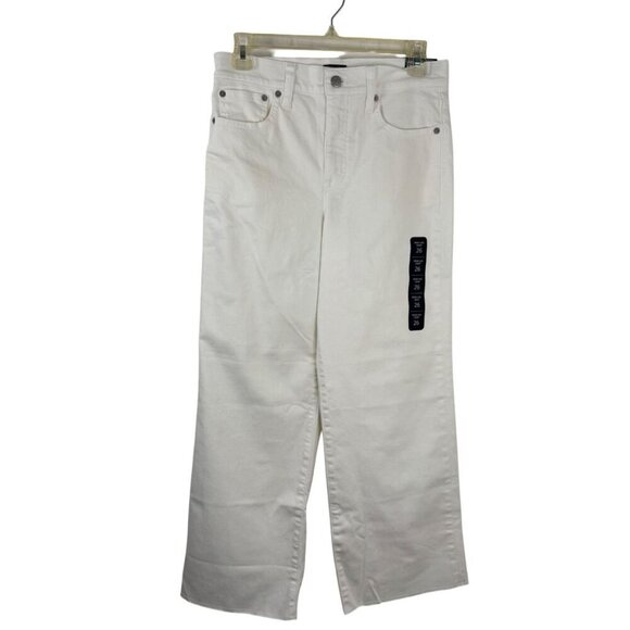 J. Crew Factory NEW Wide Leg Crop Jeans Women's 26 Cream Raw Hem Stretch Denim - Picture 1 of 10